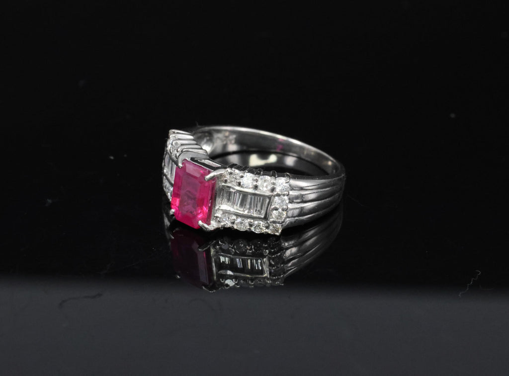 Rare 1.15ct GIA Emerald Cut Burma Ruby 0.56ct Diamond Platinum Ring Size 6.5