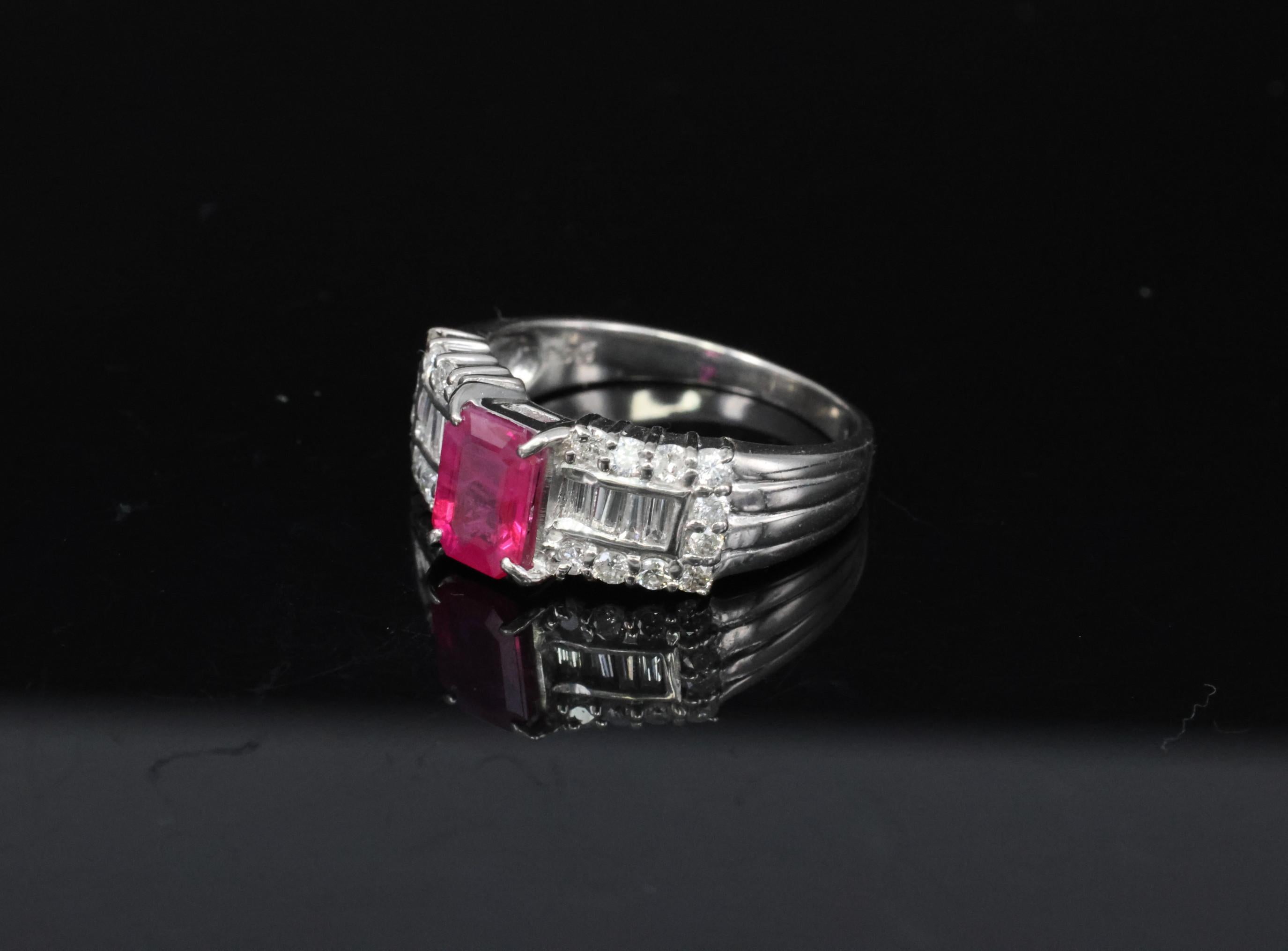Rare 1.15ct GIA Emerald Cut Burma Ruby 0.56ct Diamond Platinum Ring Size 6.5