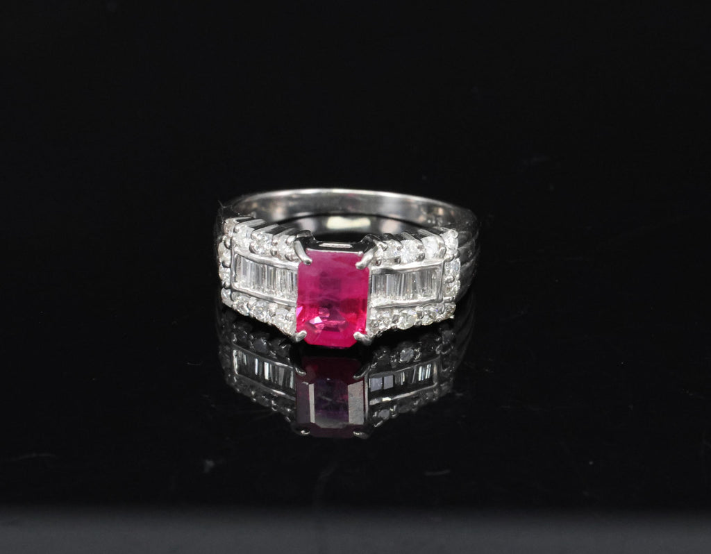 Rare 1.15ct GIA Emerald Cut Burma Ruby 0.56ct Diamond Platinum Ring Size 6.5