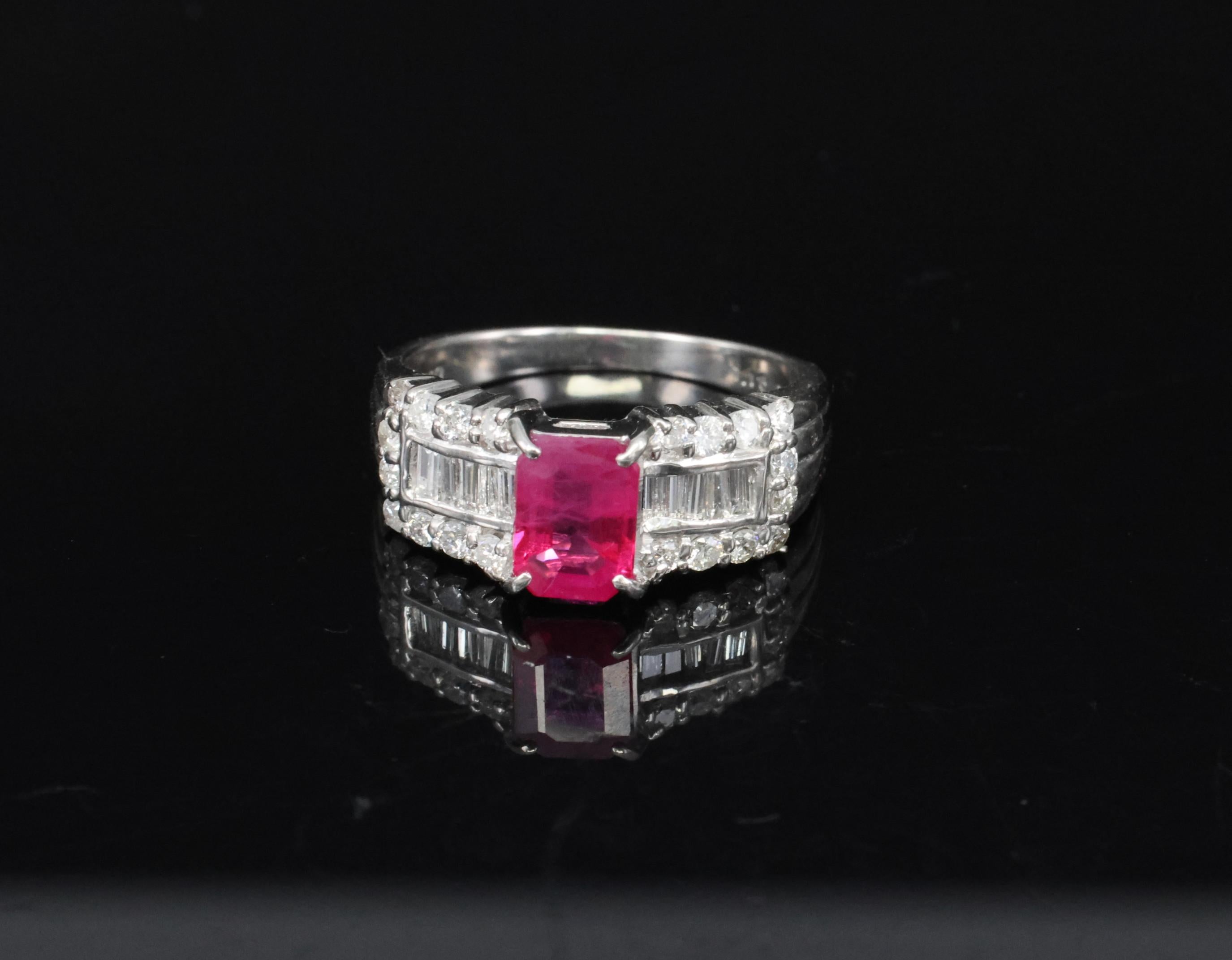 Rare 1.15ct GIA Emerald Cut Burma Ruby 0.56ct Diamond Platinum Ring Size 6.5