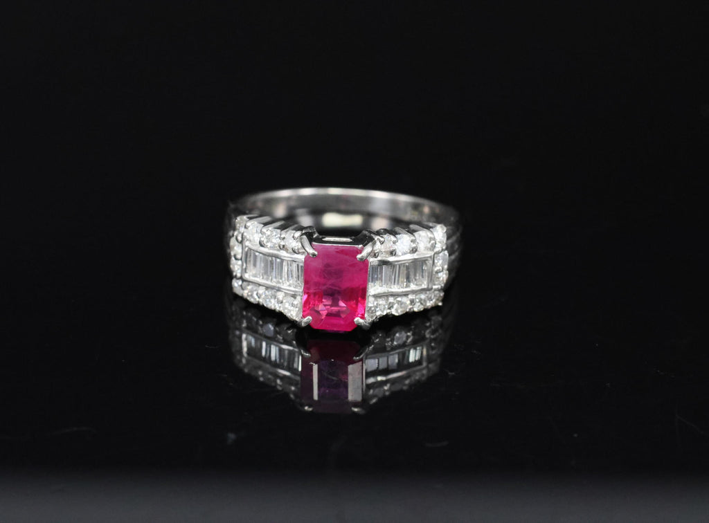 Rare 1.15ct GIA Emerald Cut Burma Ruby 0.56ct Diamond Platinum Ring Size 6.5