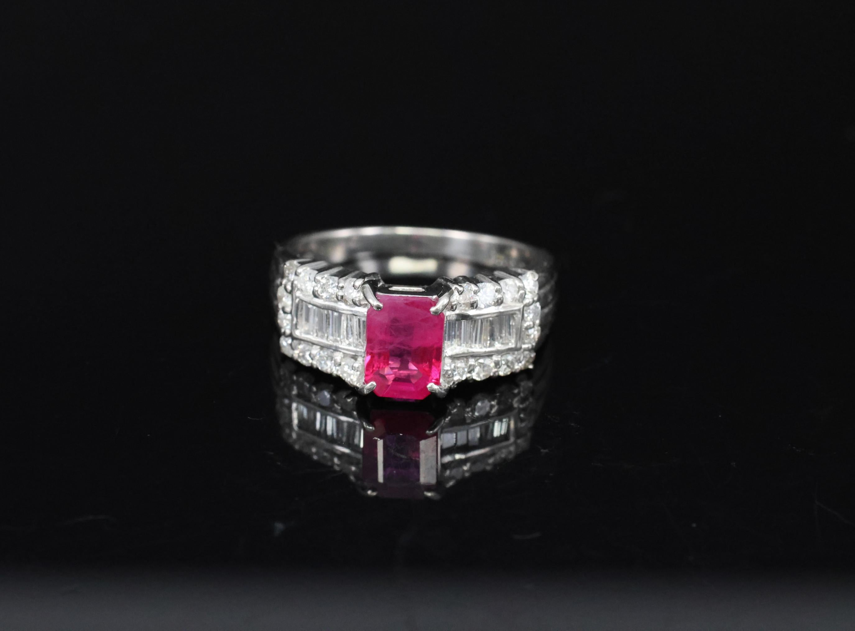 Rare 1.15ct GIA Emerald Cut Burma Ruby 0.56ct Diamond Platinum Ring Size 6.5