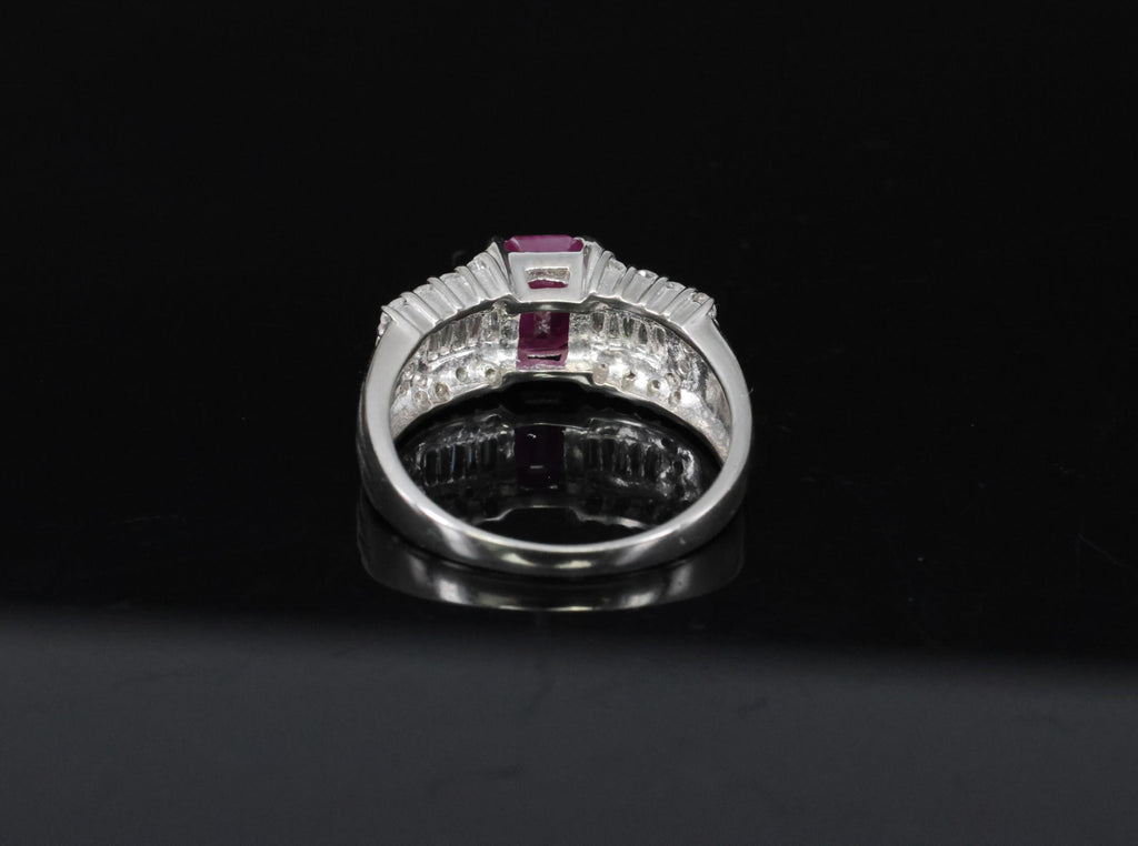 Rare 1.15ct GIA Emerald Cut Burma Ruby 0.56ct Diamond Platinum Ring Size 6.5
