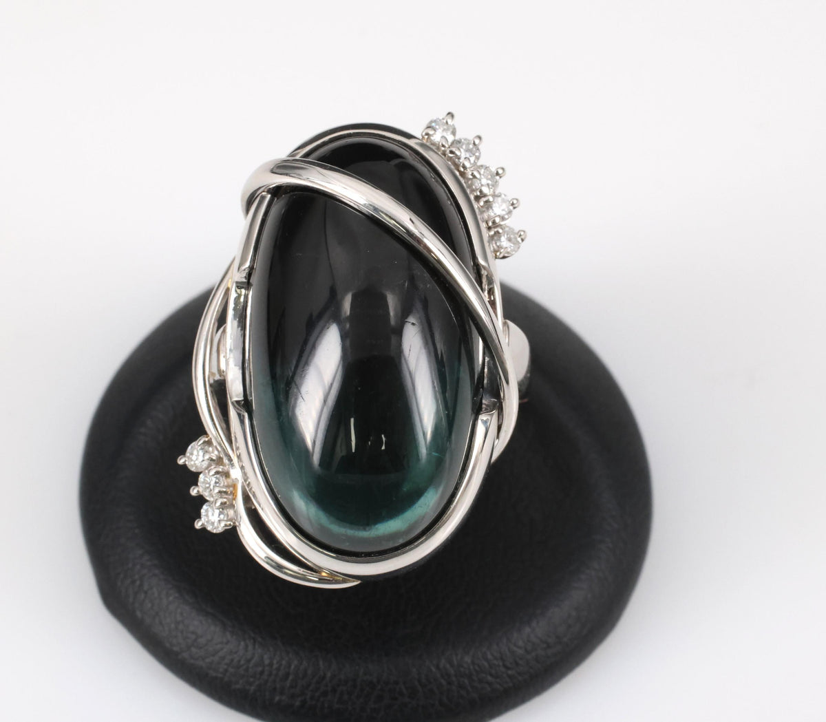 38.45ct Bi-Color Indicolite Tourmaline 0.28ct Diamond Platinum Ring Size 6.5