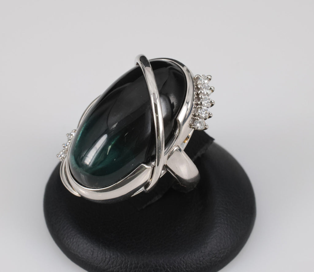 38.45ct Bi-Color Indicolite Tourmaline 0.28ct Diamond Platinum Ring Size 6.5