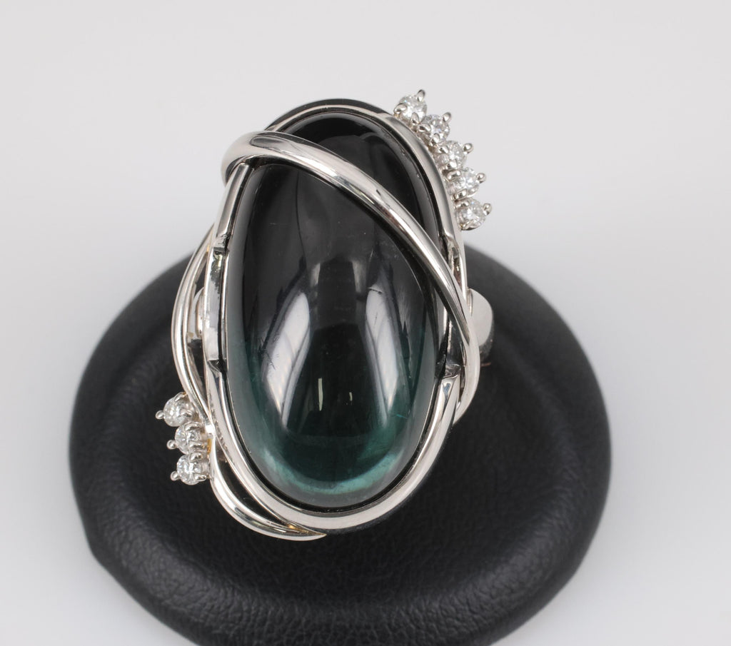 38.45ct Bi-Color Indicolite Tourmaline 0.28ct Diamond Platinum Ring Size 6.5