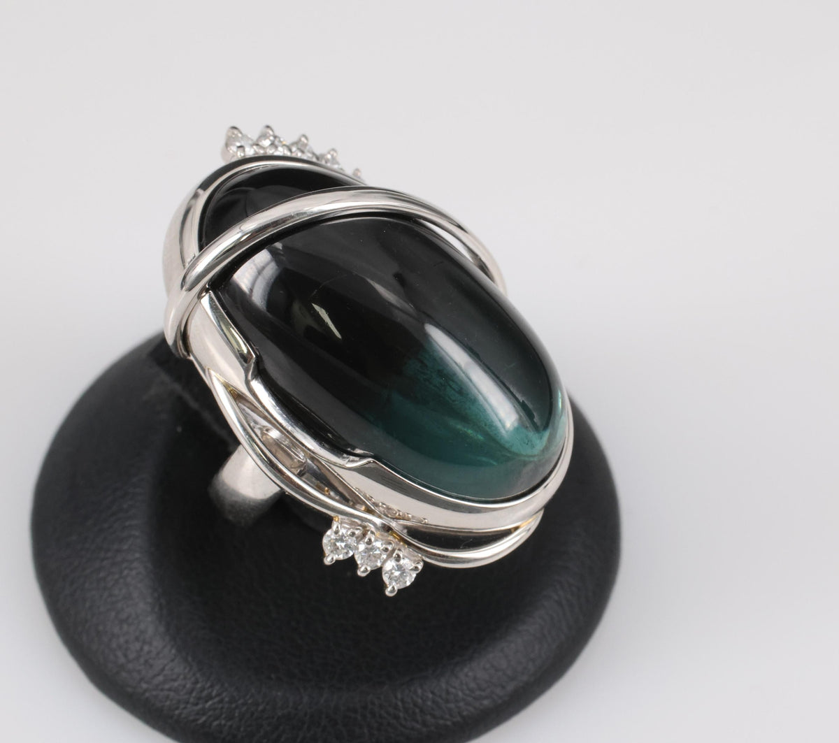 38.45ct Bi-Color Indicolite Tourmaline 0.28ct Diamond Platinum Ring Size 6.5