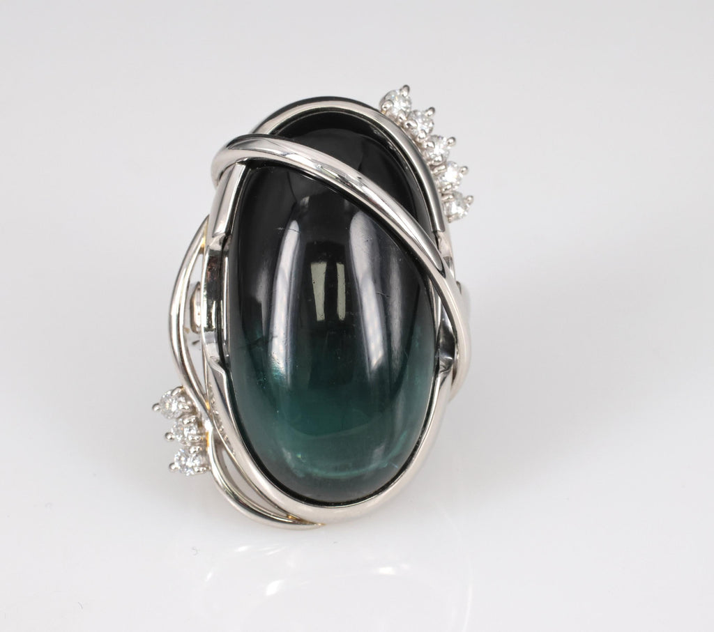 38.45ct Bi-Color Indicolite Tourmaline 0.28ct Diamond Platinum Ring Size 6.5