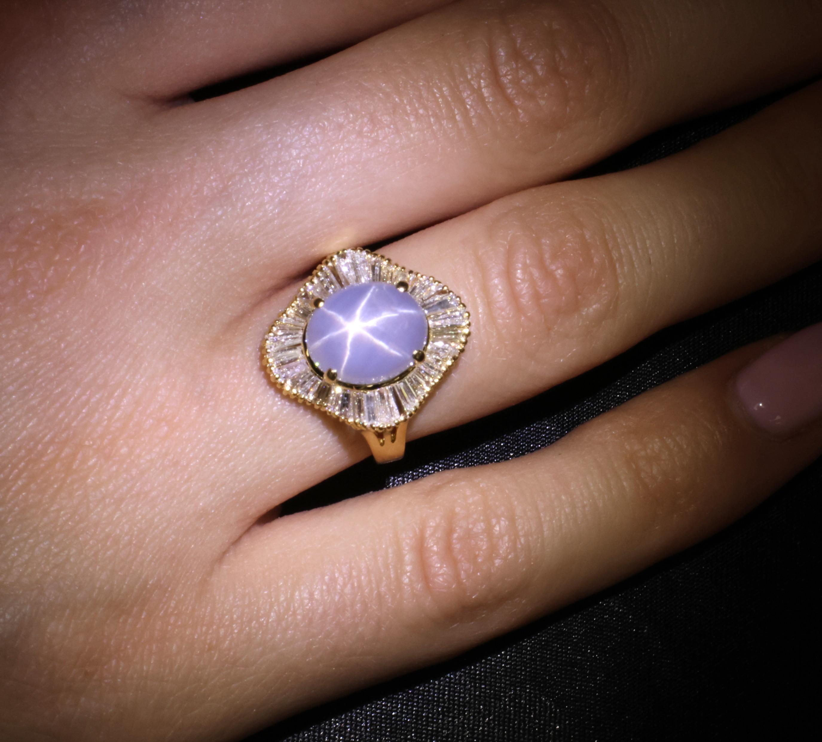 5.45ct Natural Untreated Star Sapphire & 1.00ct Diamond 18K Gold Ring, Size 6.25