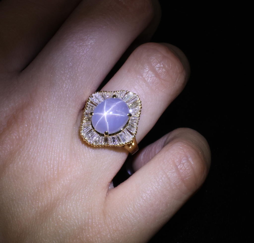 5.45ct Natural Untreated Star Sapphire & 1.00ct Diamond 18K Gold Ring, Size 6.25