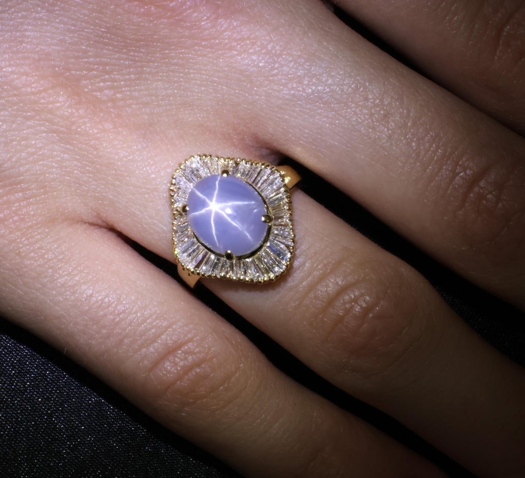 5.45ct Natural Untreated Star Sapphire & 1.00ct Diamond 18K Gold Ring, Size 6.25