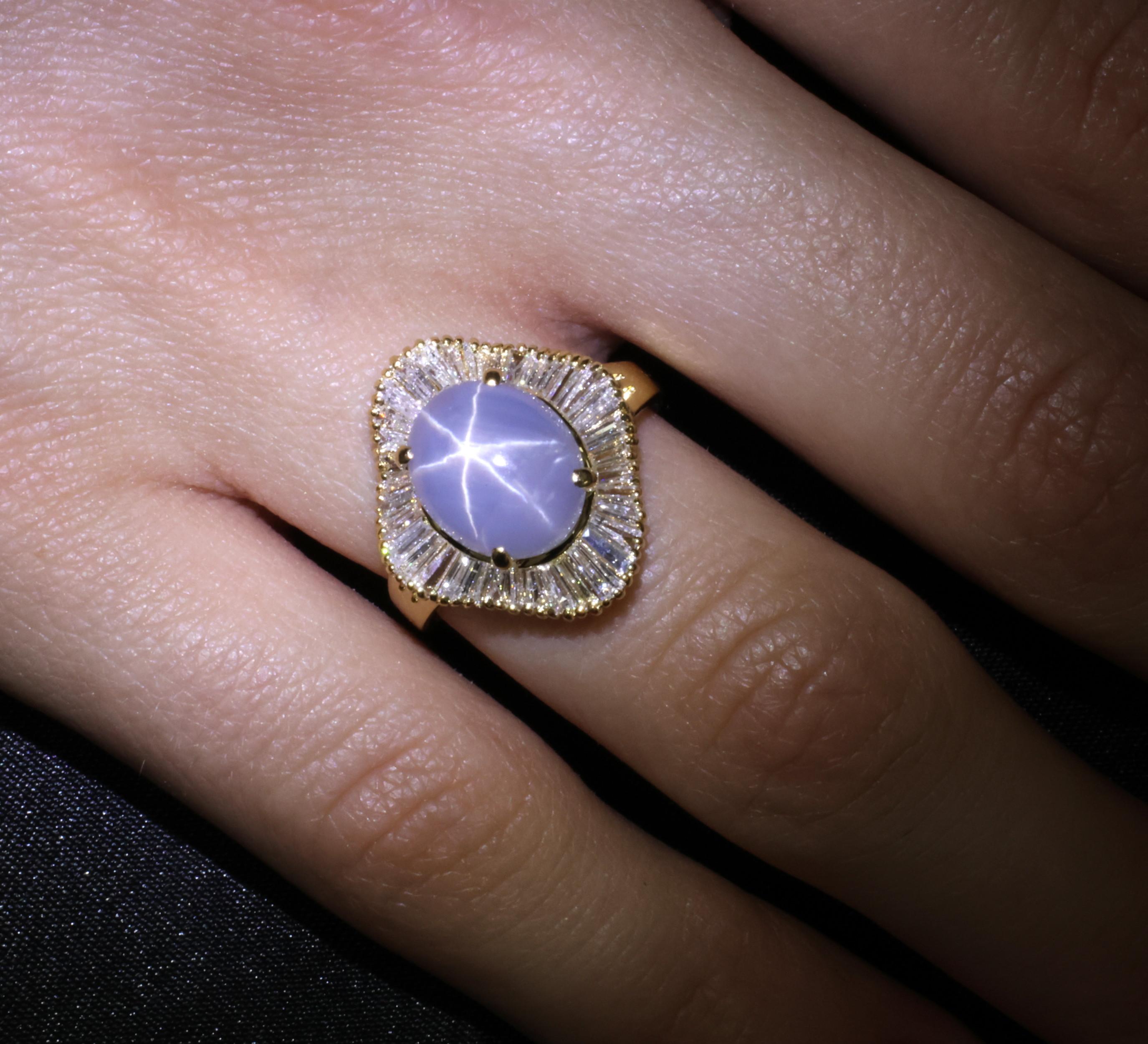 5.45ct Natural Untreated Star Sapphire & 1.00ct Diamond 18K Gold Ring, Size 6.25