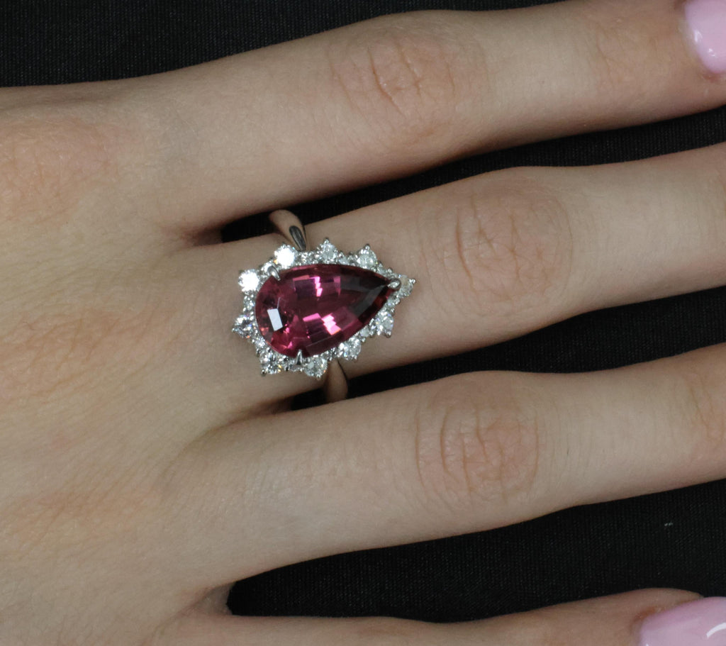 Fine 6.09ct Rubellite Tourmaline & 0.90ct Diamond Platinum Ring Size 8.25