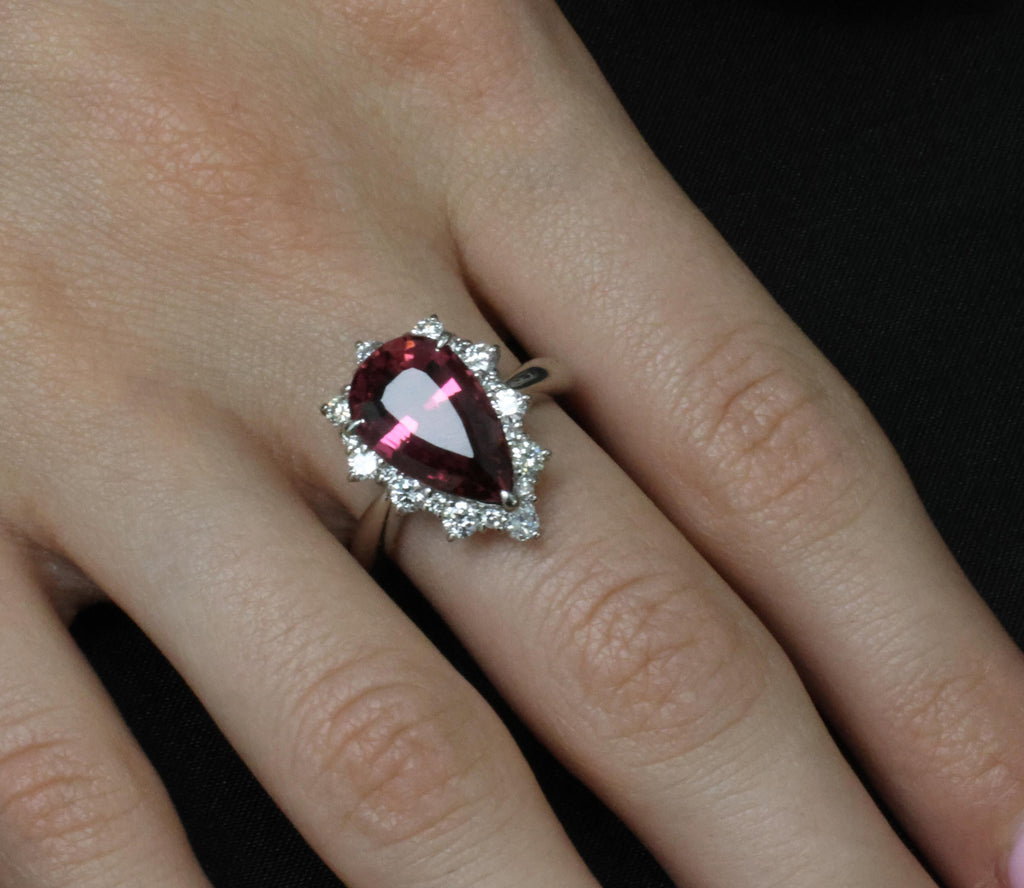 Fine 6.09ct Rubellite Tourmaline & 0.90ct Diamond Platinum Ring Size 8.25
