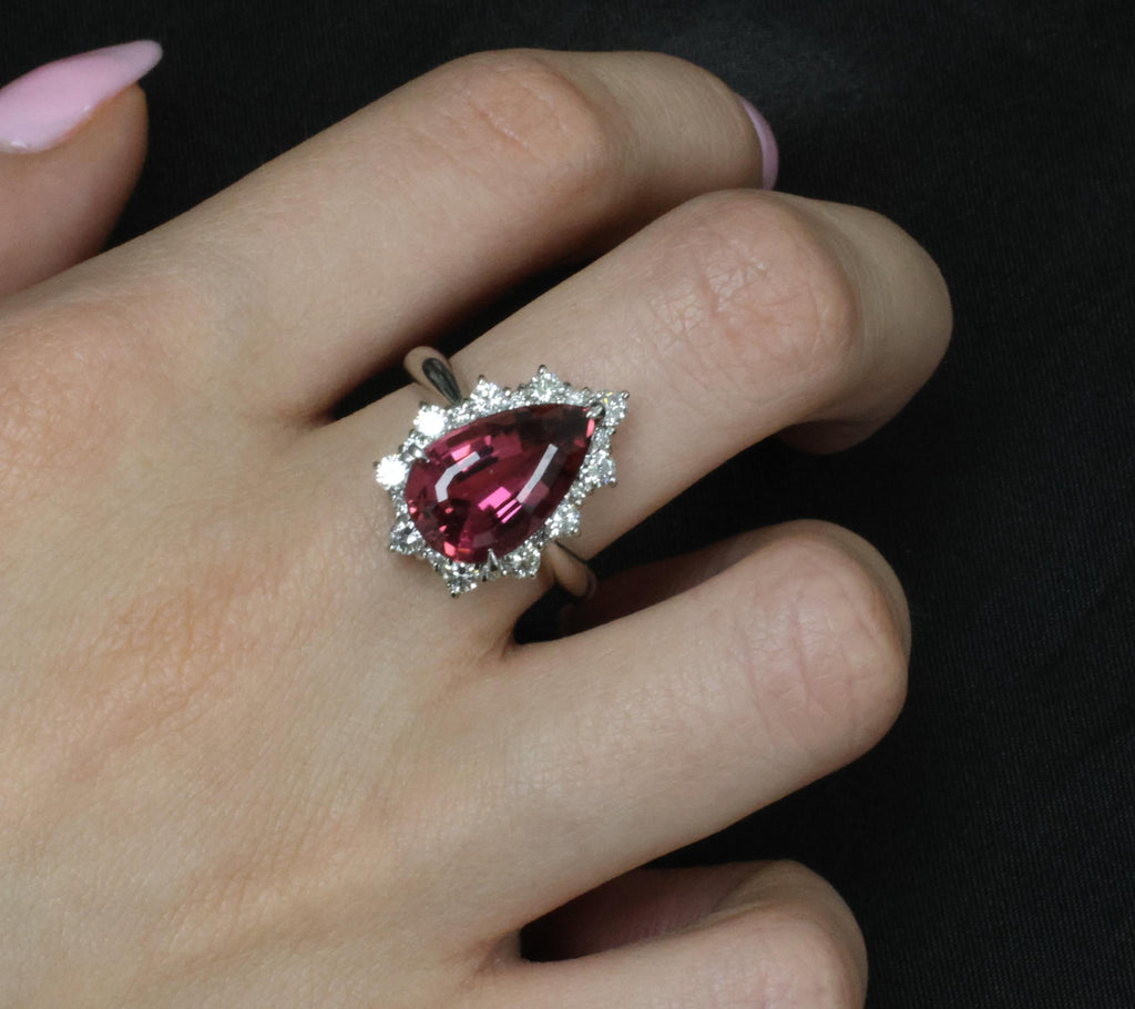 Fine 6.09ct Rubellite Tourmaline & 0.90ct Diamond Platinum Ring Size 8.25