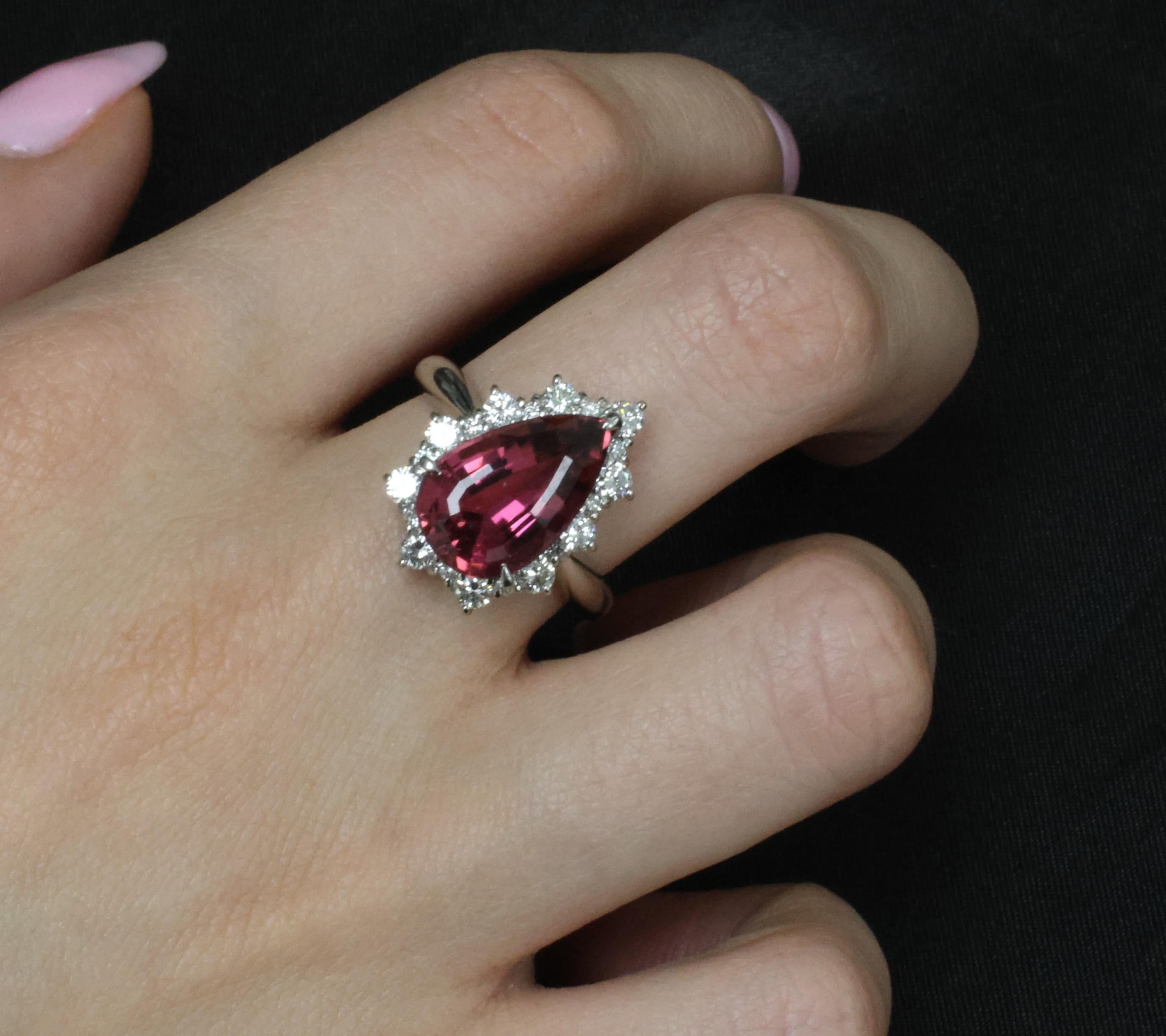 Fine 6.09ct Rubellite Tourmaline & 0.90ct Diamond Platinum Ring Size 8.25