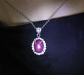 RARE 11.52ct Natural Untreated Star Ruby & 1.25ct Diamond Halo Platinum Necklace
