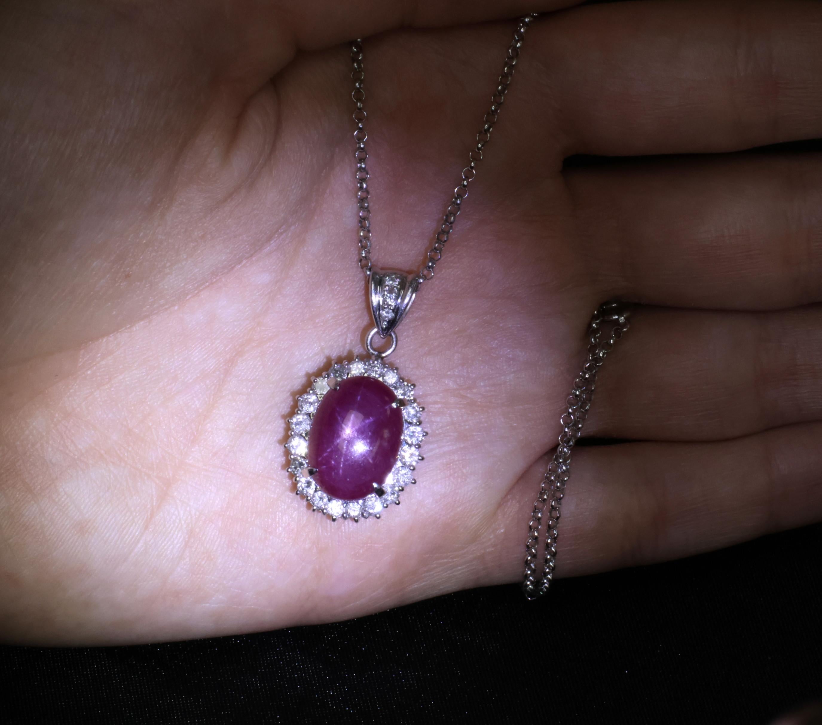 RARE 11.52ct Natural Untreated Star Ruby & 1.25ct Diamond Halo Platinum Necklace