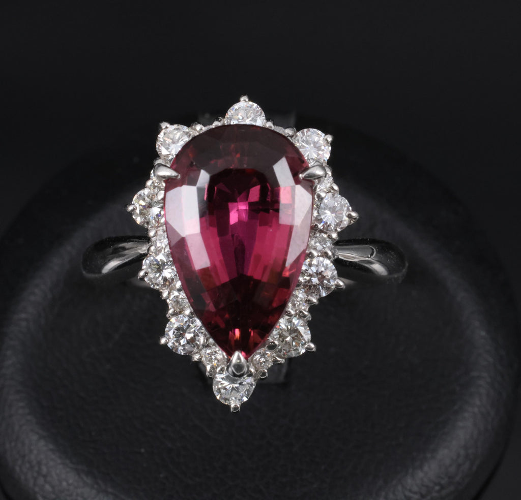 Fine 6.09ct Rubellite Tourmaline & 0.90ct Diamond Platinum Ring Size 8.25