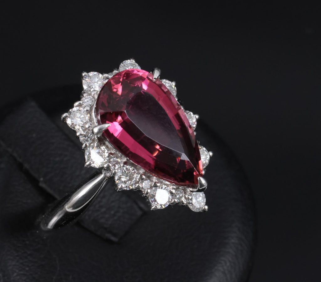Fine 6.09ct Rubellite Tourmaline & 0.90ct Diamond Platinum Ring Size 8.25