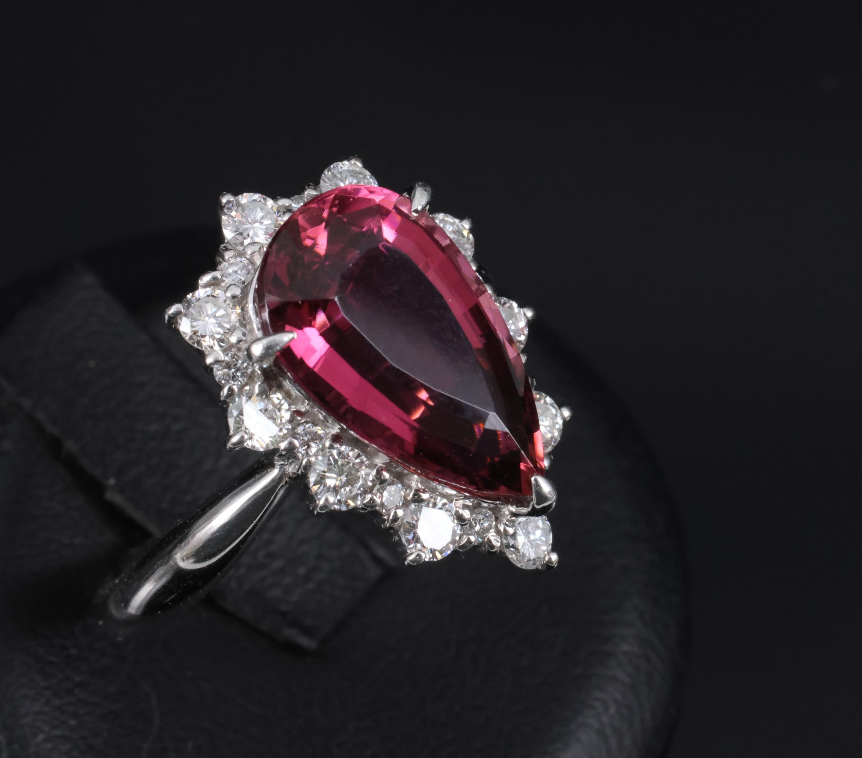 Fine 6.09ct Rubellite Tourmaline & 0.90ct Diamond Platinum Ring Size 8.25
