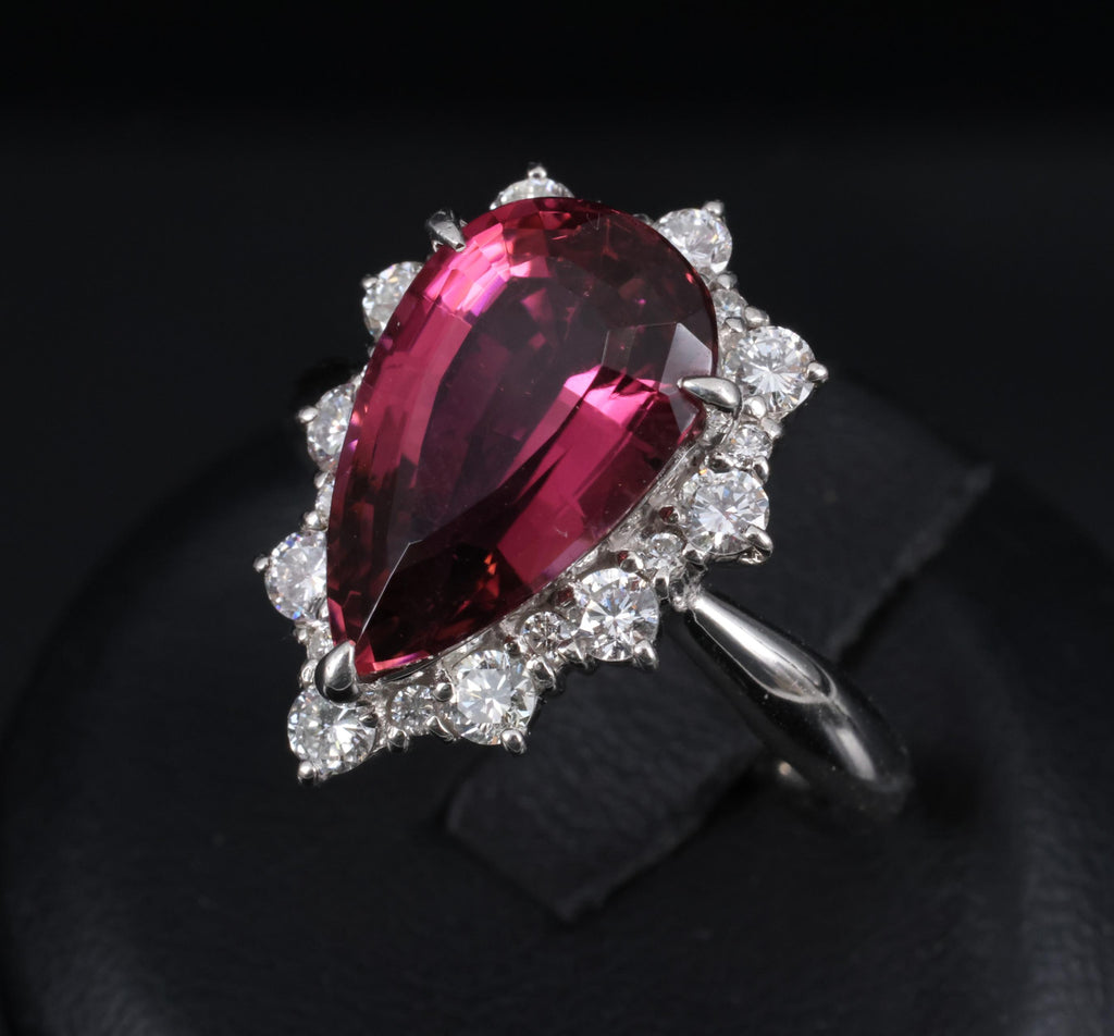 Fine 6.09ct Rubellite Tourmaline & 0.90ct Diamond Platinum Ring Size 8.25