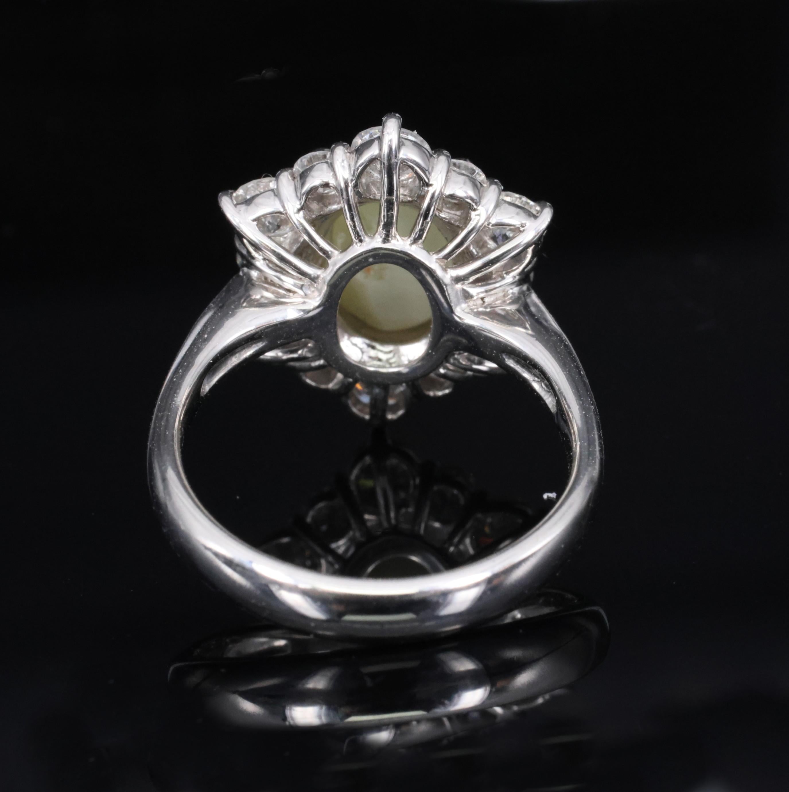 3.66ct Natural Chrysoberyl Cat's Eye & 1.45ct Diamond Halo Platinum Ring Size 6