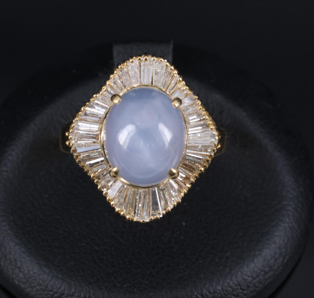 5.45ct Natural Untreated Star Sapphire & 1.00ct Diamond 18K Gold Ring, Size 6.25