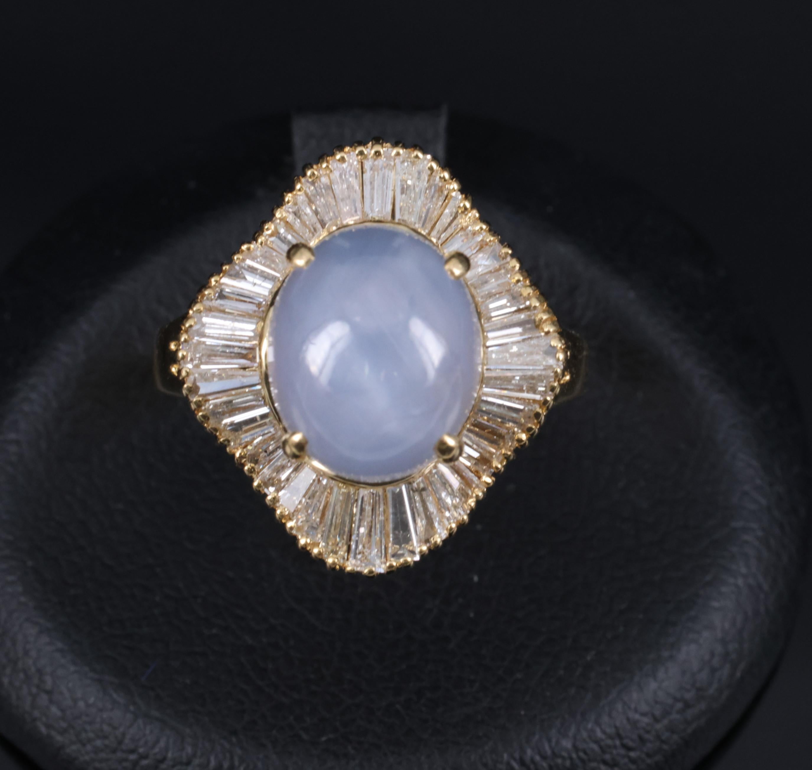 5.45ct Natural Untreated Star Sapphire & 1.00ct Diamond 18K Gold Ring, Size 6.25