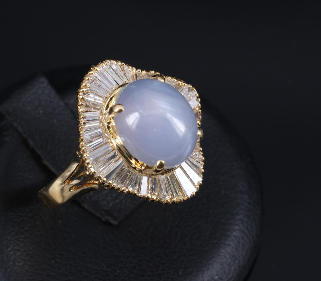 5.45ct Natural Untreated Star Sapphire & 1.00ct Diamond 18K Gold Ring, Size 6.25