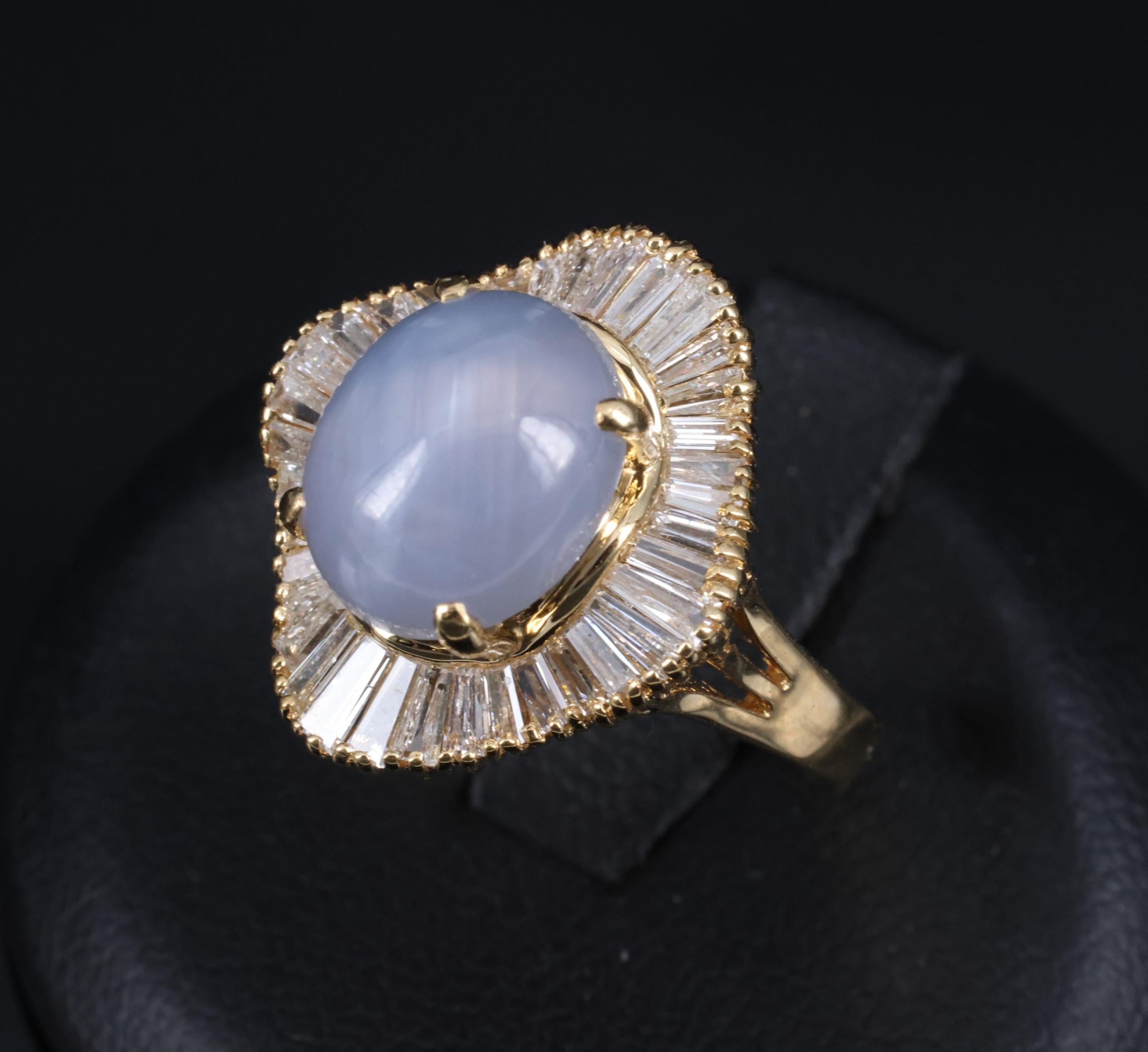 5.45ct Natural Untreated Star Sapphire & 1.00ct Diamond 18K Gold Ring, Size 6.25