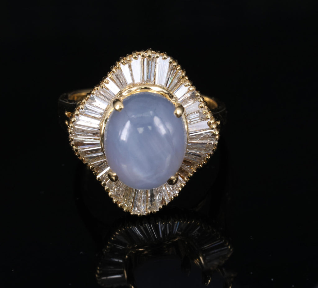 5.45ct Natural Untreated Star Sapphire & 1.00ct Diamond 18K Gold Ring, Size 6.25
