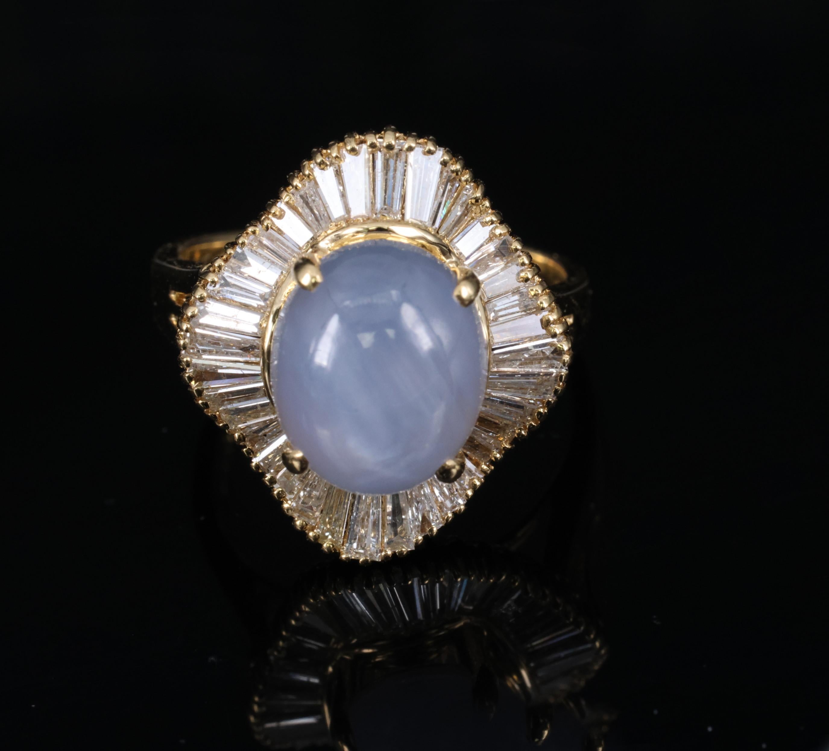 5.45ct Natural Untreated Star Sapphire & 1.00ct Diamond 18K Gold Ring, Size 6.25