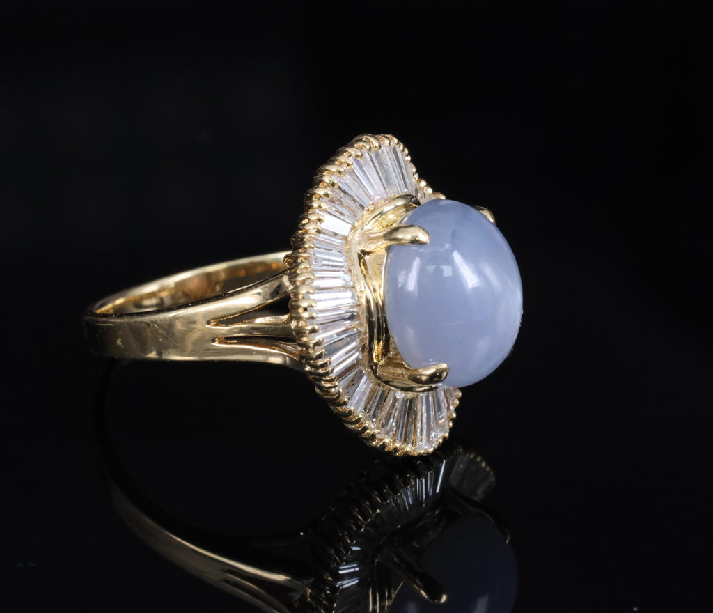 5.45ct Natural Untreated Star Sapphire & 1.00ct Diamond 18K Gold Ring, Size 6.25
