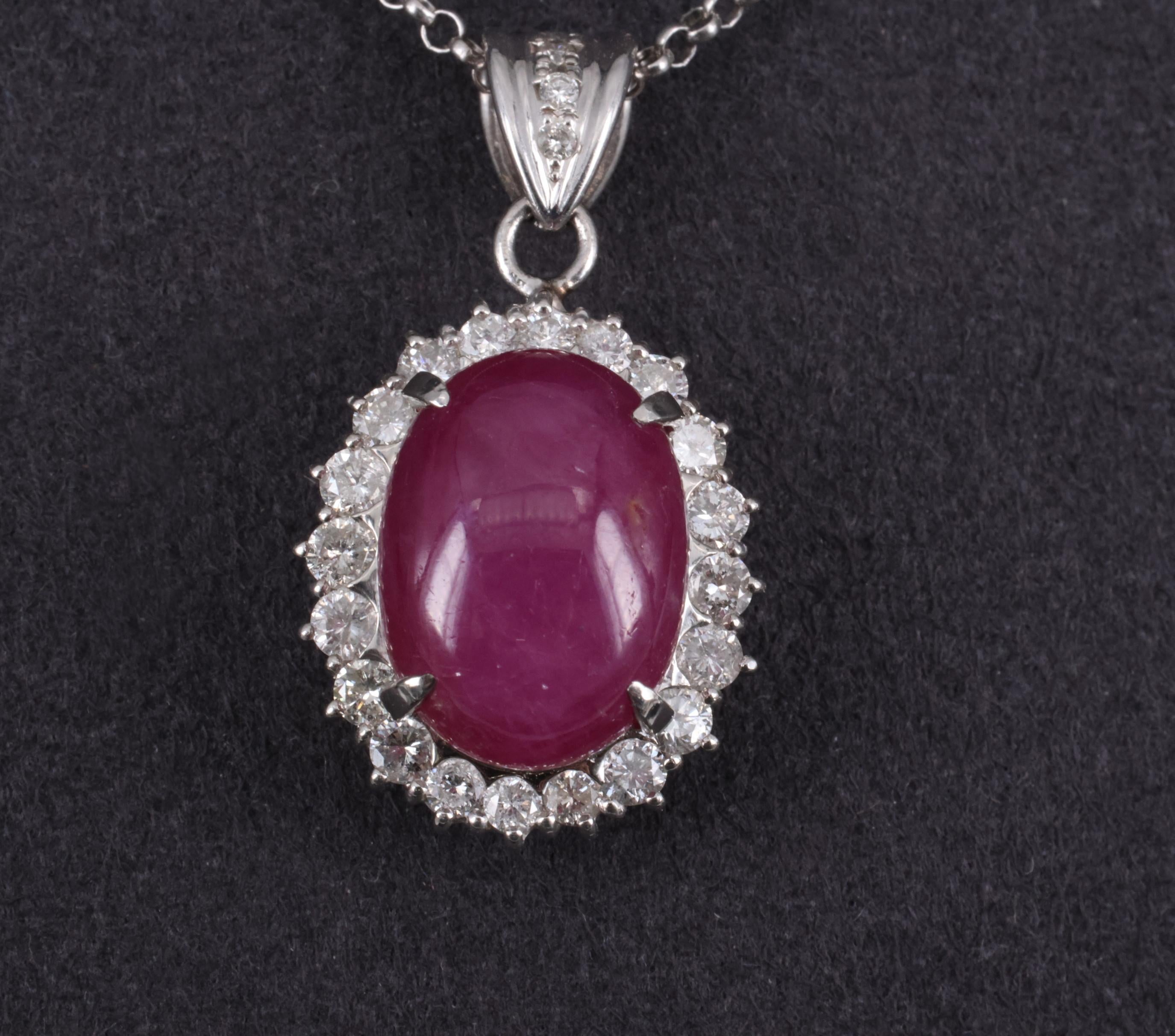 RARE 11.52ct Natural Untreated Star Ruby & 1.25ct Diamond Halo Platinum Necklace