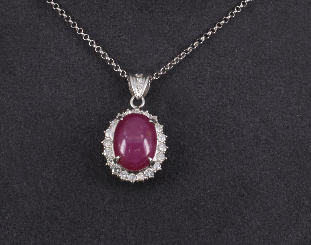 RARE 11.52ct Natural Untreated Star Ruby & 1.25ct Diamond Halo Platinum Necklace