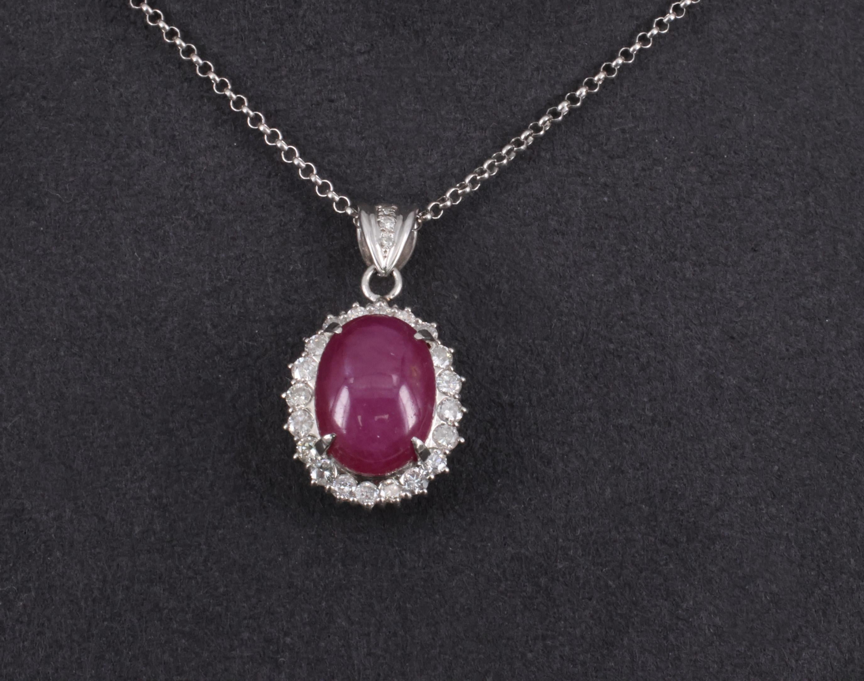 RARE 11.52ct Natural Untreated Star Ruby & 1.25ct Diamond Halo Platinum Necklace