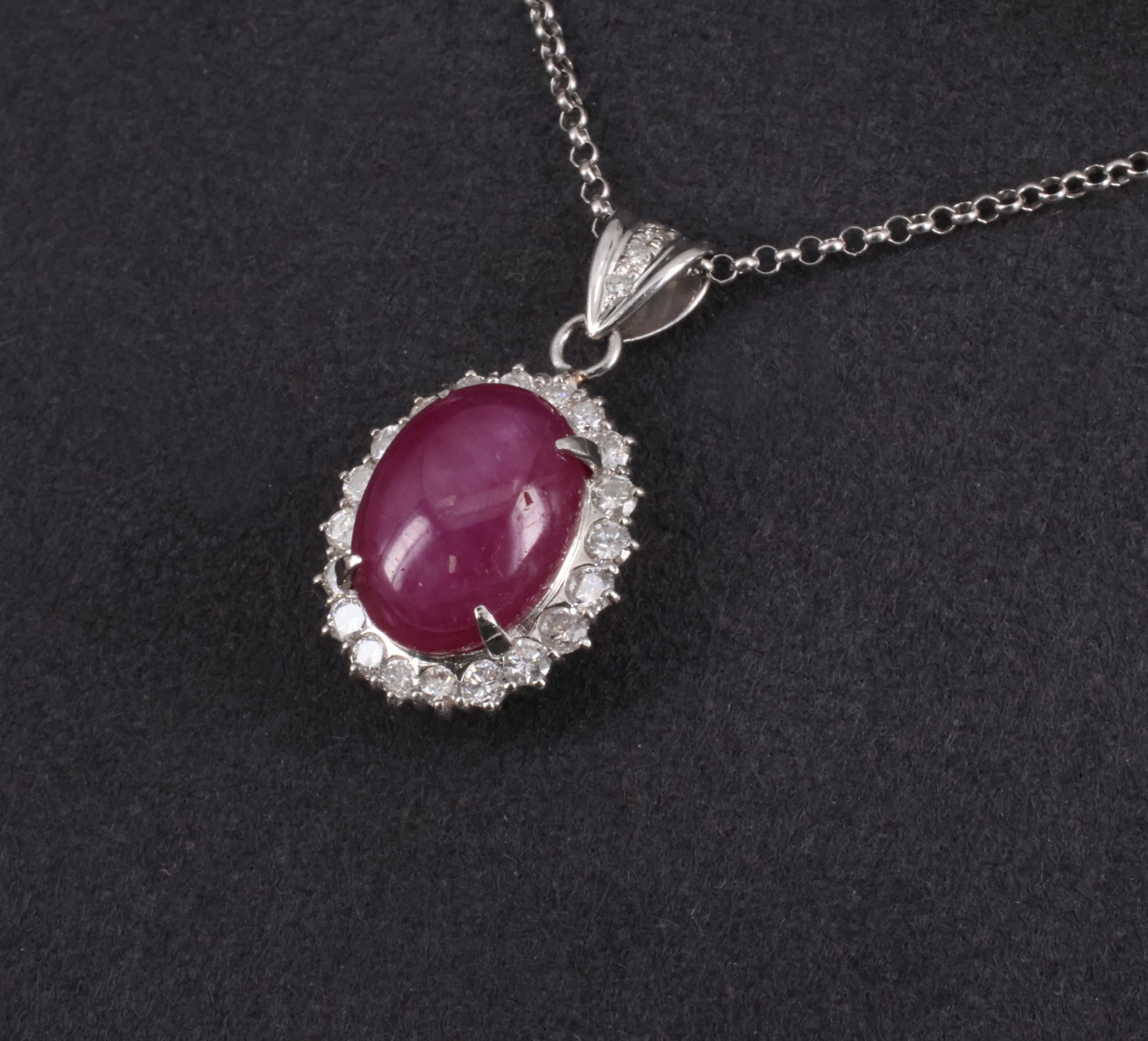 RARE 11.52ct Natural Untreated Star Ruby & 1.25ct Diamond Halo Platinum Necklace
