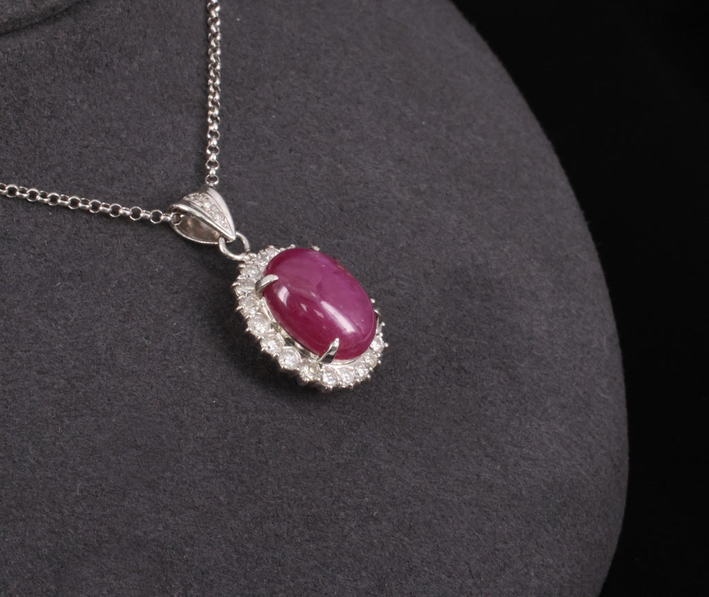 RARE 11.52ct Natural Untreated Star Ruby & 1.25ct Diamond Halo Platinum Necklace
