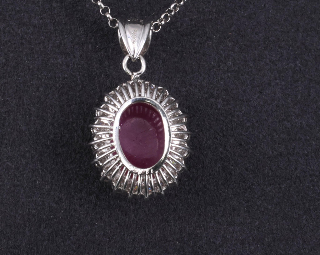 RARE 11.52ct Natural Untreated Star Ruby & 1.25ct Diamond Halo Platinum Necklace