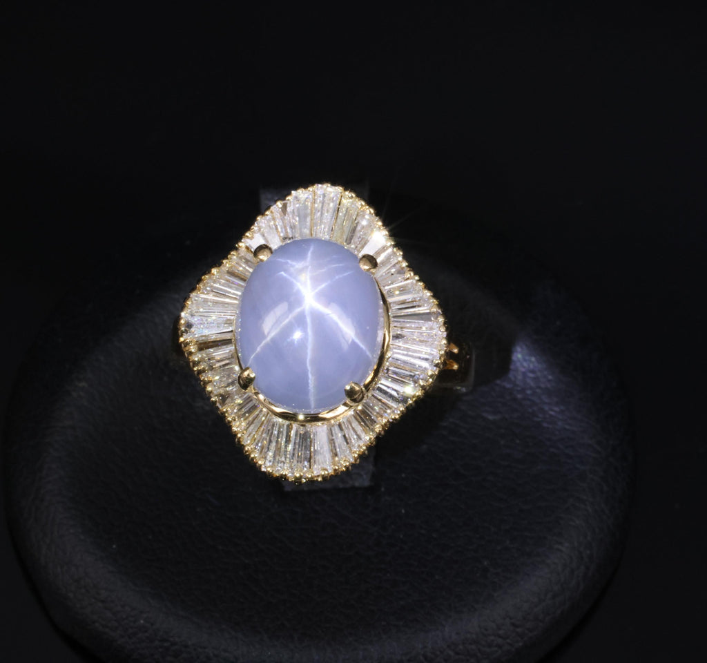 5.45ct Natural Untreated Star Sapphire & 1.00ct Diamond 18K Gold Ring, Size 6.25