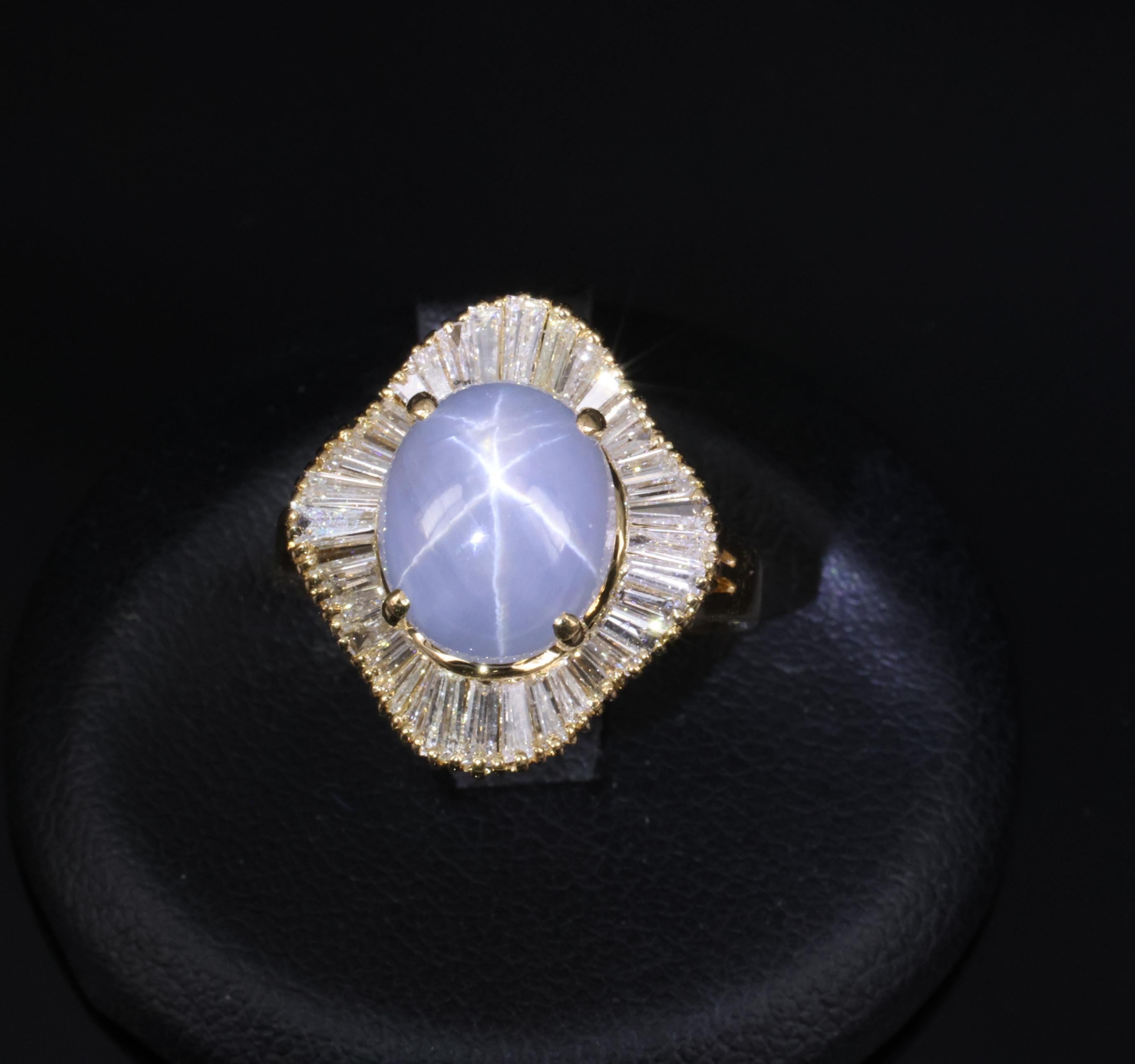 5.45ct Natural Untreated Star Sapphire & 1.00ct Diamond 18K Gold Ring, Size 6.25