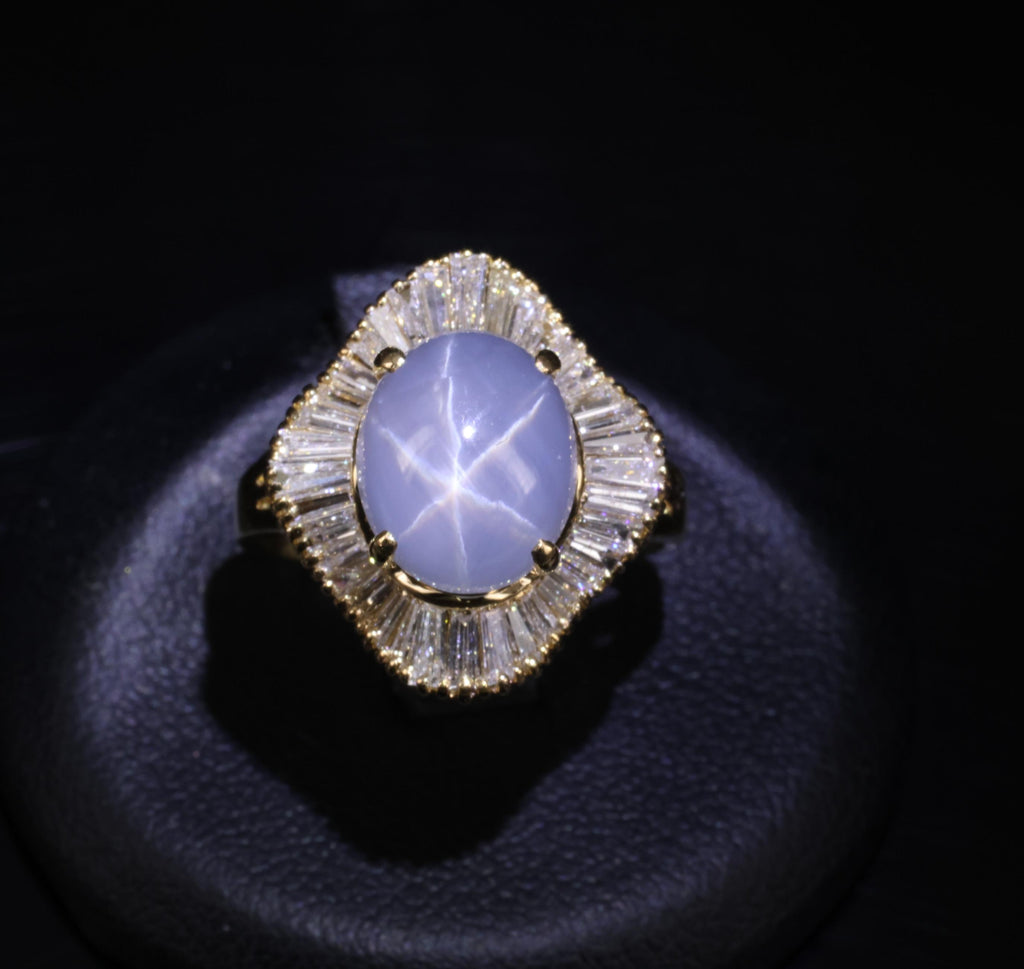 5.45ct Natural Untreated Star Sapphire & 1.00ct Diamond 18K Gold Ring, Size 6.25