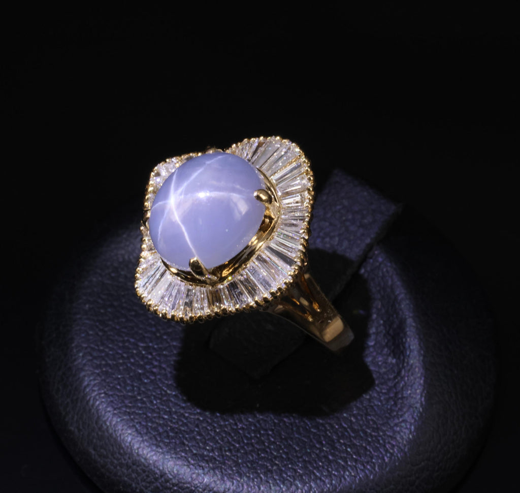 5.45ct Natural Untreated Star Sapphire & 1.00ct Diamond 18K Gold Ring, Size 6.25