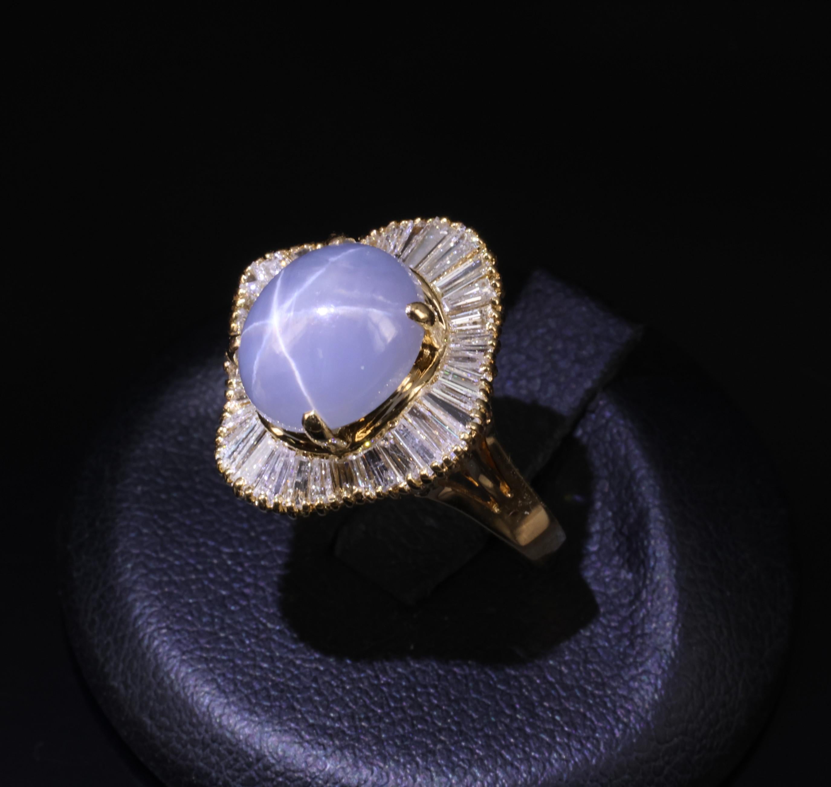 5.45ct Natural Untreated Star Sapphire & 1.00ct Diamond 18K Gold Ring, Size 6.25