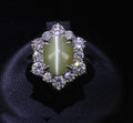 3.66ct Natural Chrysoberyl Cat's Eye & 1.45ct Diamond Halo Platinum Ring Size 6