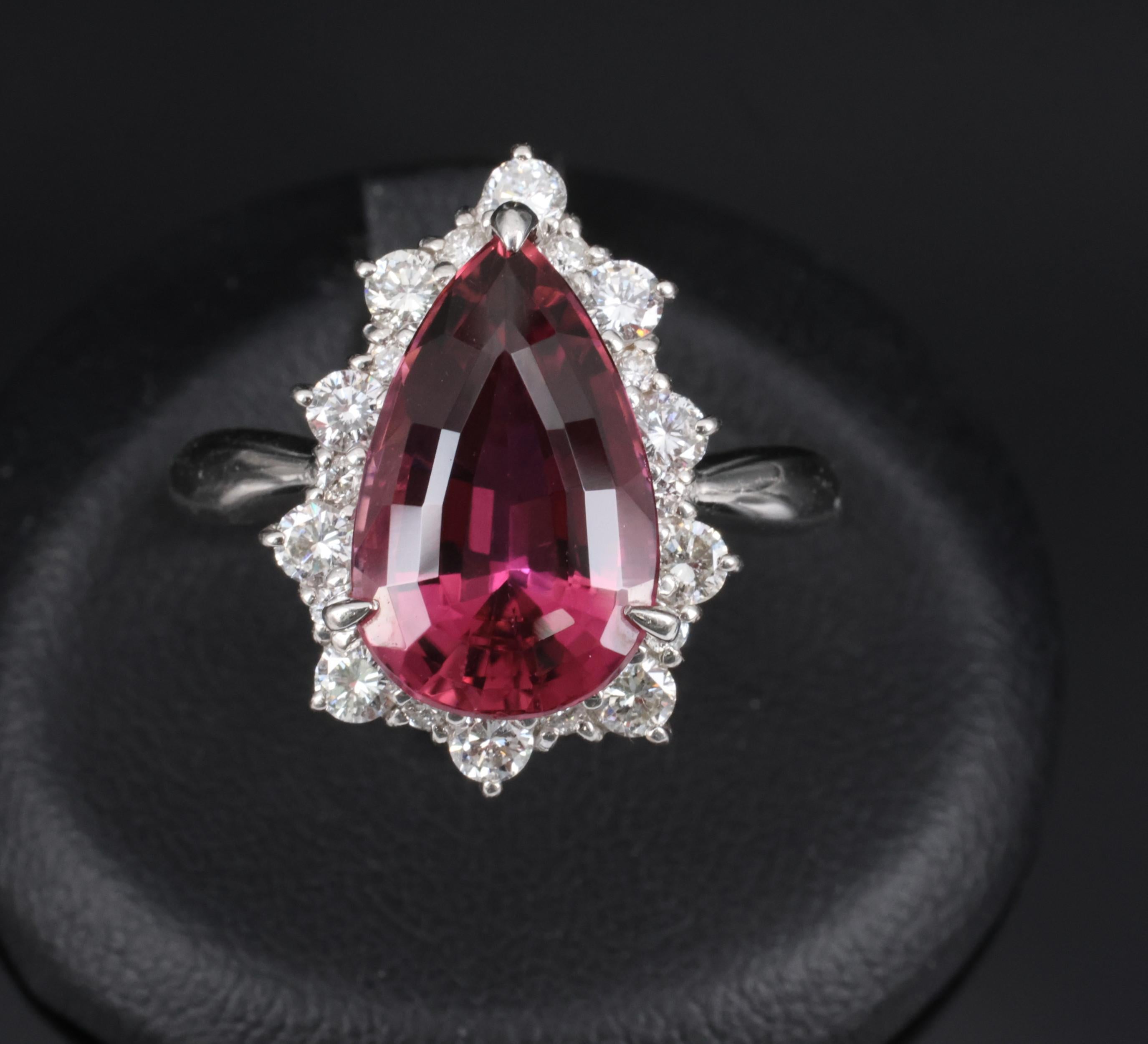 Fine 6.09ct Rubellite Tourmaline & 0.90ct Diamond Platinum Ring Size 8.25