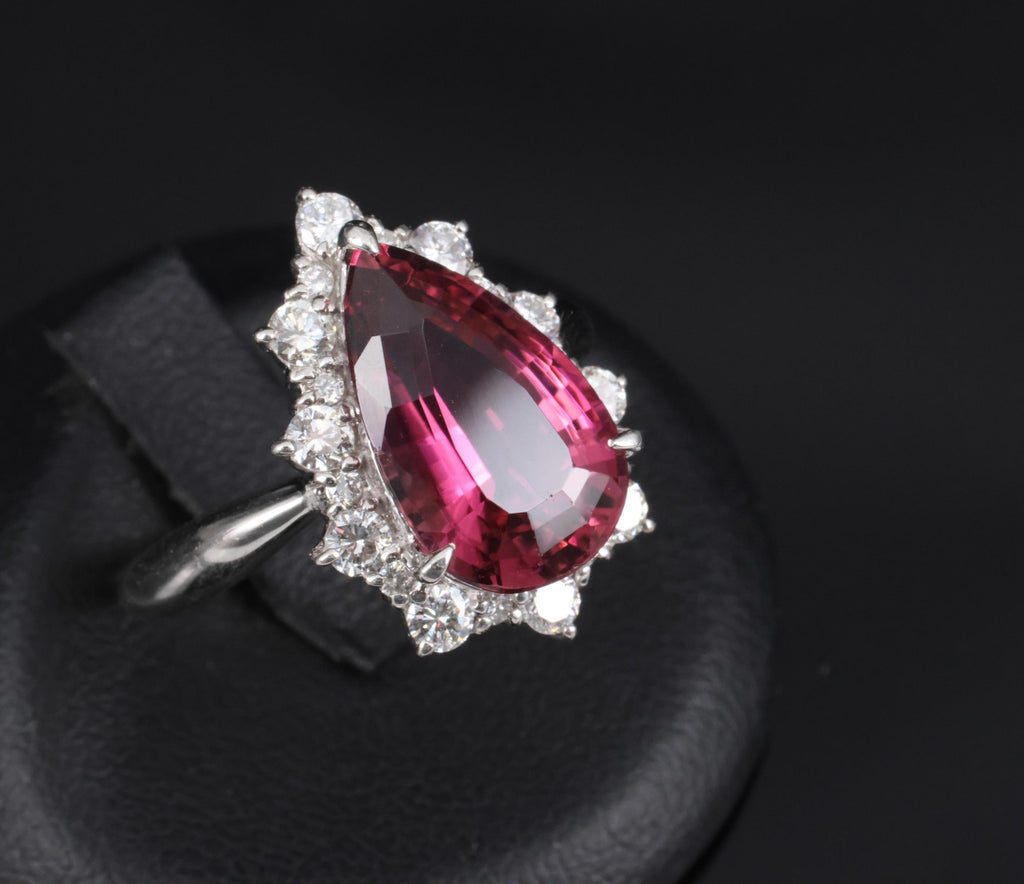 Fine 6.09ct Rubellite Tourmaline & 0.90ct Diamond Platinum Ring Size 8.25