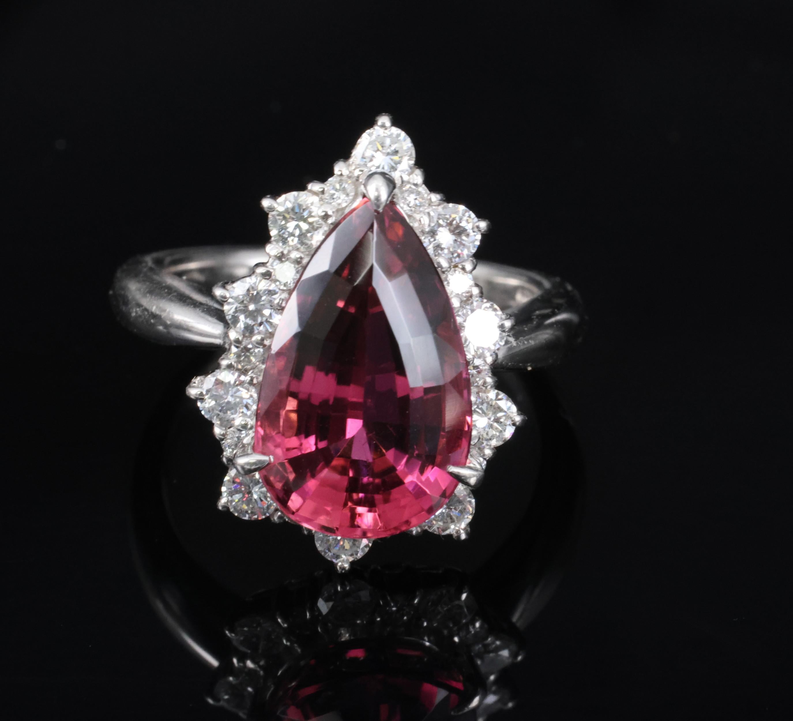 Fine 6.09ct Rubellite Tourmaline & 0.90ct Diamond Platinum Ring Size 8.25