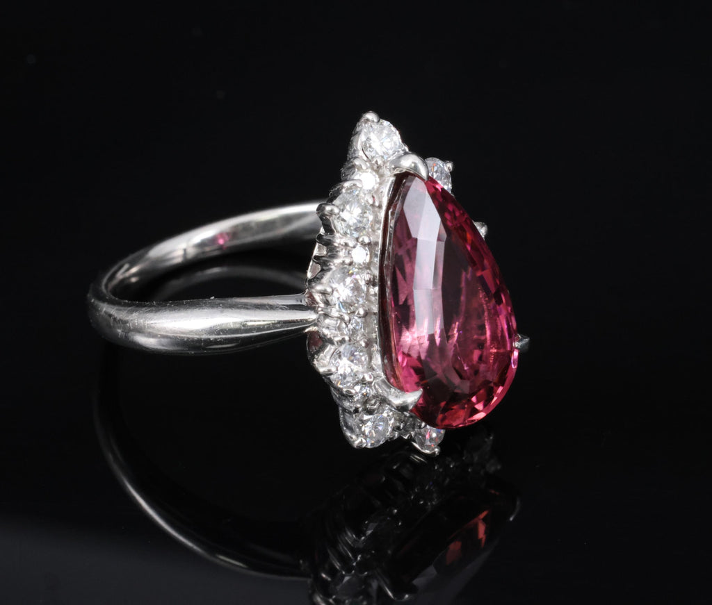 Fine 6.09ct Rubellite Tourmaline & 0.90ct Diamond Platinum Ring Size 8.25